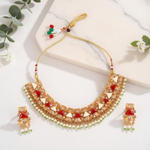 Efulgenz Indian Wedding Antique Crystal Faux Pearl Necklace Set for Women - color: Multi