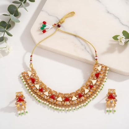 Efulgenz Indian Wedding Antique Crystal Faux Pearl Necklace Set for Women - color: Multi