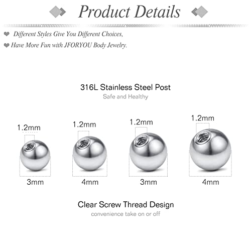JFORYOU 14G Replacement Balls for Piercing Jewelry 18Pcs Externally Threaded Surgical Steel Balls Industrial Barbell Tongue Nipple Navel Belly Button Piercing Rings Parts 5MM-8MM - color: 16G-3mm/4mm/5mm/6mm-Silver Tone