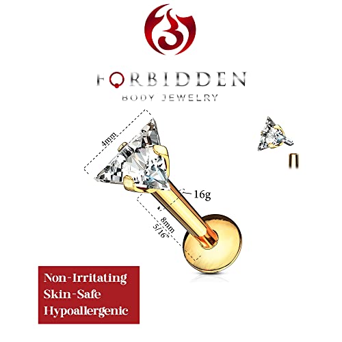 Forbidden Body Jewelry 16g Internally Threaded Surgical Steel Triangle CZ Labret Stud (Pick Color/Length) - color: Gold - 5/16" (8mm)