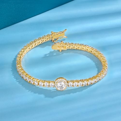18K Gold Plated 3.0mm Bracelet Classic Hypoallergenic Cubic Zirconia Tennis Bracelet for Women 6.5-8.5 Inch - color: Gold, size: 8.5 inch