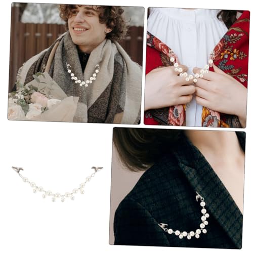 Ipetboom 2pcs Vintage Faux Pearl Sweater Clips Shawl Brooch Pins Cardigan Collar Clips for Women Dress Scarf Cape Accessory