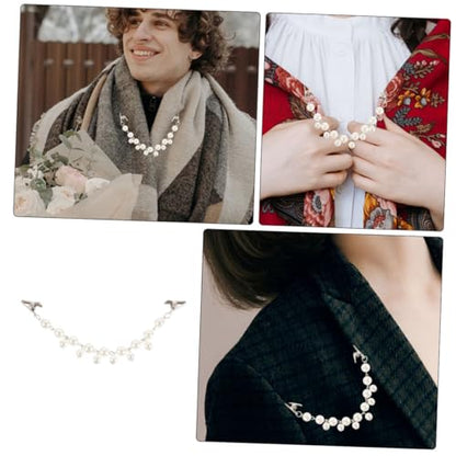 Ipetboom 2pcs Vintage Faux Pearl Sweater Clips Shawl Brooch Pins Cardigan Collar Clips for Women Dress Scarf Cape Accessory