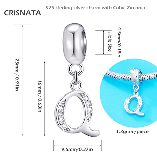 26 Letter Pendant Charms, Polished 925 Sterling Silver Complete Initial A-Z Dangling CZ Stone Alphabet Beads, fits European Bracelet Necklace, Gift for Mother/Father/Daughter/Son/Sister/Aunt - color: Letter Q CZ Pendant Charm