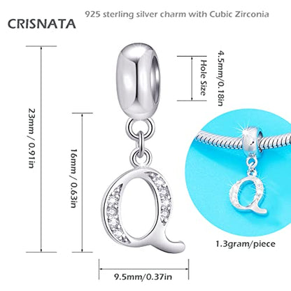 26 Letter Pendant Charms, Polished 925 Sterling Silver Complete Initial A-Z Dangling CZ Stone Alphabet Beads, fits European Bracelet Necklace, Gift for Mother/Father/Daughter/Son/Sister/Aunt - color: Letter Q CZ Pendant Charm