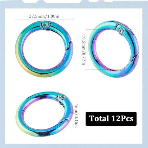 SUNNYCLUE 1 Box 12Pcs Round Carabiner Clips Trigger Spring O Rings Purse Ring Clip Metal Spring O Ring Split Rings Spring Gate Rings Clasps for Key Chains Keyrings Purses Bags Handbag DIY Crafts - color: 1 Box 12pcs Rainbow Color Spring O Ring 28mm