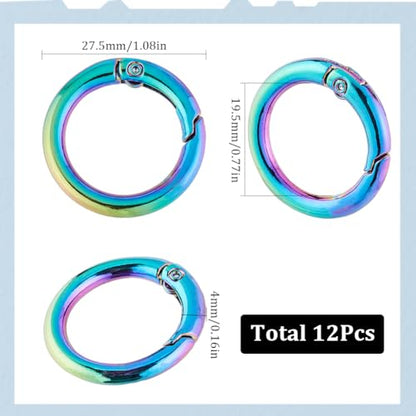 SUNNYCLUE 1 Box 12Pcs Round Carabiner Clips Trigger Spring O Rings Purse Ring Clip Metal Spring O Ring Split Rings Spring Gate Rings Clasps for Key Chains Keyrings Purses Bags Handbag DIY Crafts - color: 1 Box 12pcs Rainbow Color Spring O Ring 28mm