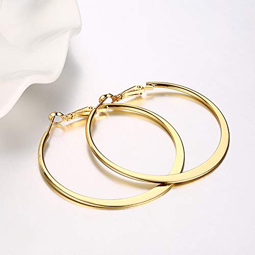 Gold Hoop Earrings,18K Gold Plated Rounded Hoops Earrings for Women - color: yellow-Flattened-2"