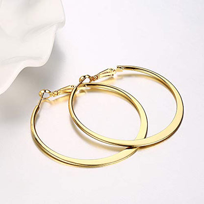 Gold Hoop Earrings,18K Gold Plated Rounded Hoops Earrings for Women - color: yellow-Flattened-2"