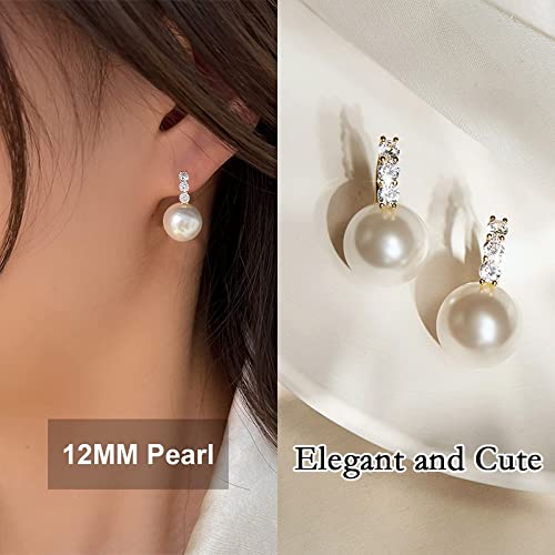 Pearl Earrings for Women 14K Gold Plated Hypoallergenic Pearl Earrings 5A Cubic Zirconia Dangle Earrings Elegant Jewelry - color: 1-Gold