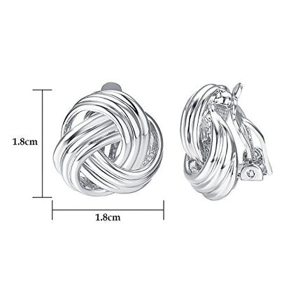 Yoursfs Knot Multicolor Clip on Earrings For Women Silver and gold Plated Large Non Pierced Floral Earrings - style: Silver three knot ear clip