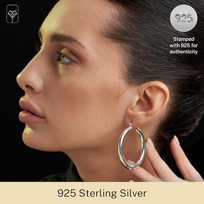 925 Sterling Silver Chunky Hoop Earrings for Women | Hypoallergenic Hollow Round Sterling Silver Hoop Earrings | Lightweight Thick Silver Earrings Hoops by MAX + STONE - style: Polished Chunky Hoop | 2 Inches