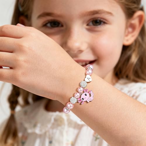 Ritach Graduation Gift fo Her - Cute Axolotl Heart Initial Bracelet CZ Rhinestone Beads and Pink White Pearl Bracelets for Girls Teen Kids Axolotl Graduation Gift for Her Girls Kids Axolotl Lovers - style: U