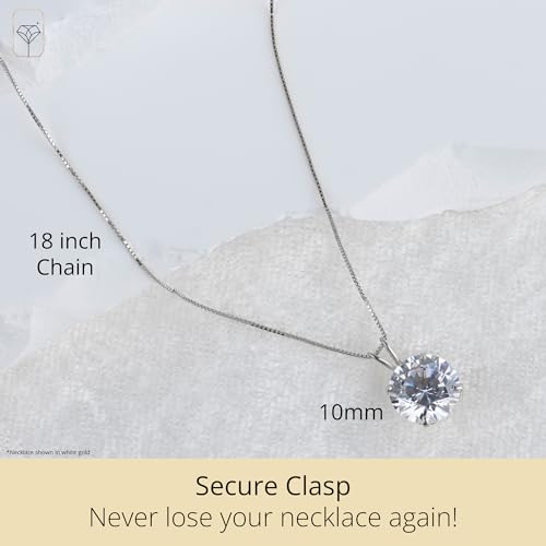 MAX + STONE 14k Gold 8mm Round Solitaire Cubic Zirconia Pendant Necklace for Women with 18 Inch Box Chain - size: 10 MM