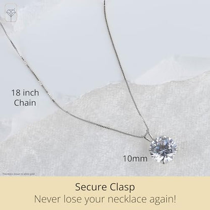 MAX + STONE 14k Gold 8mm Round Solitaire Cubic Zirconia Pendant Necklace for Women with 18 Inch Box Chain - size: 10 MM