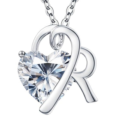ForeverLove Heart Necklaces for Women, 4-2 Carats Heartshap Moissanite, Silver Pendant Jewelry, Anniversary Birthday Gifts for Wife, Girlfriend, Daughter, Mom - style: R Initial 3.0 Carats Heart Moissanite Sterling Sliver Necklace