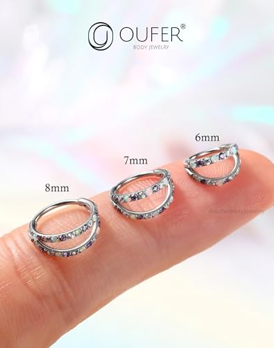 OUFER 20G Nose Rings for Women, 316L Surgical Steel Double Hoop Nose Piercing Jewelry, Opal and CZ Septum Lip Eyebrow Cartilage Conch Rook Helix Tragus Daith Earrings Piercing Jewelry-6/7/8MM - color: Purple CZ