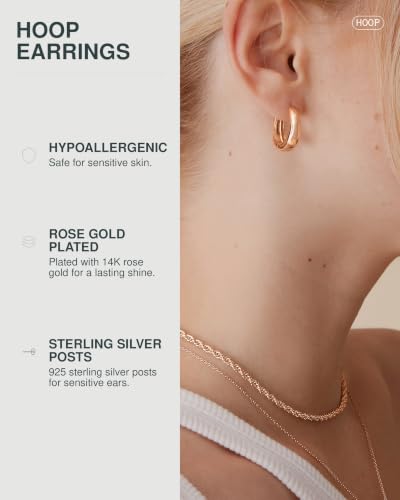 PAVOI Gold Hoop Earrings for Women, 14K Gold Plated Small Chunky Hoops | 925 Sterling Silver Posts, Lightweight Hoops, Small Hoop Earrings for Women, Gold Hoops - color: Rose Gold