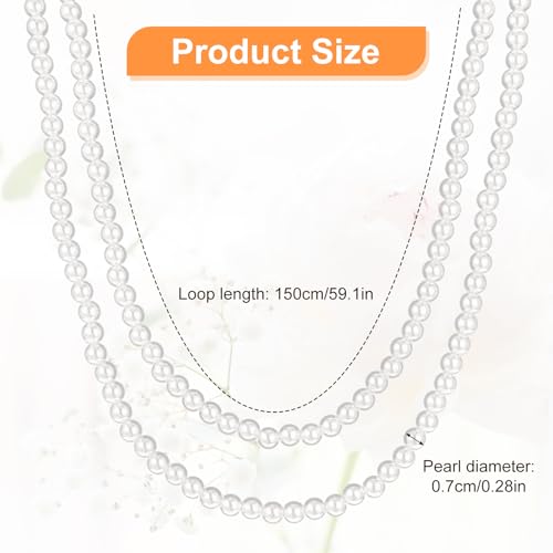 59" Long Pearl Necklace, Vintage Elegant Long Pearls Necklace Fashion Faux Pearls Pendants 1920s Gatsby Costume Jewelry White Faux Pearls Strand Beads for Women Wedding Party