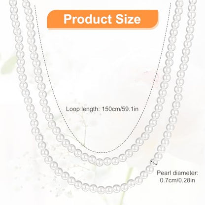 59" Long Pearl Necklace, Vintage Elegant Long Pearls Necklace Fashion Faux Pearls Pendants 1920s Gatsby Costume Jewelry White Faux Pearls Strand Beads for Women Wedding Party