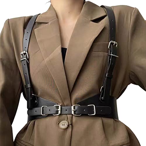BODIY Punk Women Waist Belts PU Leather Fashion Body Chain Belt Rave Halloween Accessories Belt Adjustable Goth - color: Black, size: Fit for Waist Size 34''-43''