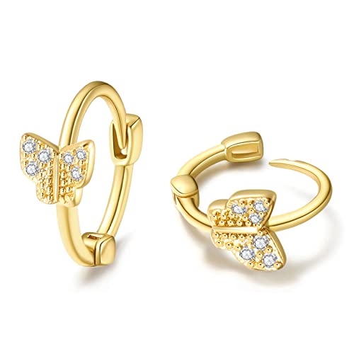 DAILY VIBES Dainty Butterfly Cross CZ Small Huggie Hoop Earrings for Women | Hypoallergenic, 14K Gold Plated Hoops, Tiny Cubic Zirconia, Cartilage Hoop Earrings for Women Trendy - color: Butterfly A