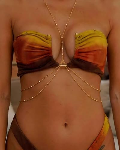 14K Gold Plated Waist Chain for Women, Adjustable Beads Layered Bikini Belly & Body Chain Jewelry for Beach Vacation & Parties - color: Gold-d