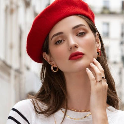 Trendy 14K Gold Plated Hoop Earrings for Women, Chunky Gold/Silver Earrings for Women Cubic Zirconia Baguette Hoop Earrings Heart Hoops Lightweight Hypoallergenic Jewelry,25mm/35mm/40mm/50mm - color: 01 Gold Red Hoops 25mm