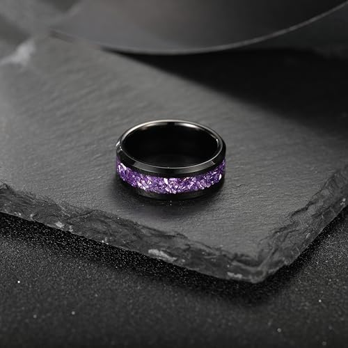 NUNCAD Black Tungsten Ring, Men's Wedding Rings with Blue/Amethyst/Galaxy Opal Ring 4mm 8mm Engagement Promise Ring Comfort Fit Size 5-12 - color: Amethyst & 8mm