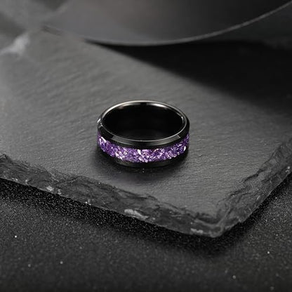 NUNCAD Black Tungsten Ring, Men's Wedding Rings with Blue/Amethyst/Galaxy Opal Ring 4mm 8mm Engagement Promise Ring Comfort Fit Size 5-12 - color: Amethyst & 8mm