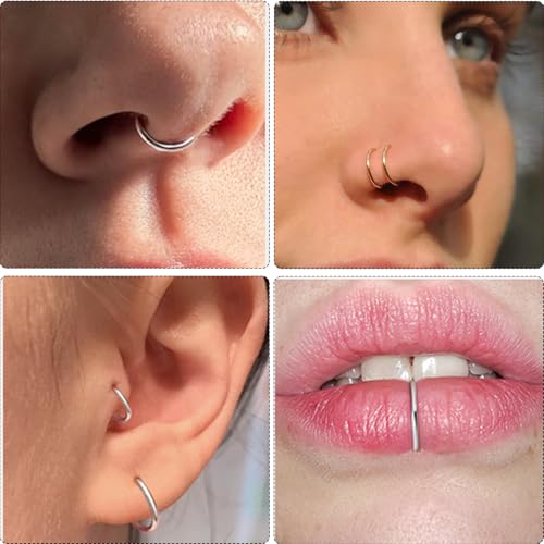 Nose Rings 20G 18G 16G 316L Surgical Steel Hinged Clicker Segment Nose Hoop Helix Cartilage Daith Tragus Sleeper Earrings Body Lip Piercing Jewelry for Women Men 6mm 7mm 8mm 10mm 12mm - style: 02:Gold-18G*6/8/10/12mm(8pcs)