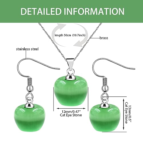 Uloveido Apple Necklace and Earrings Set for Women Cute Apple Jewelry Set for Teacher Mom YL007 - color: Light Green
