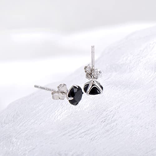 3 Pairs Color Zirconia Earrings Studs, Sterling Silver Studs Earrings Set 3MM 4MM 5MM - color: Black