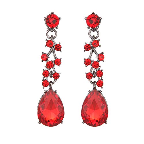 Molie Bridal Austrian Crystal Necklace and Earrings Jewelry Set Gifts fit with Wedding Dress - color: Red-Black tone