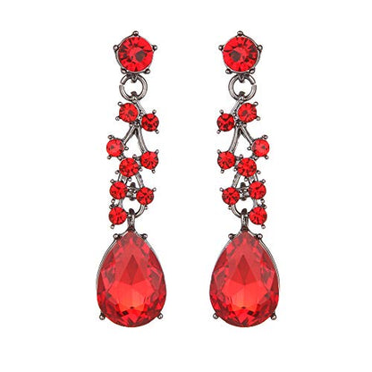 Molie Bridal Austrian Crystal Necklace and Earrings Jewelry Set Gifts fit with Wedding Dress - color: Red-Black tone