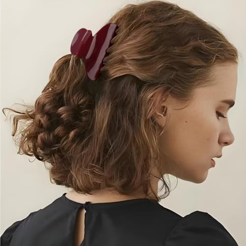MAORULU Medium Cute Acetate Hair Claw Clips for Women Girls, 3 Inch Burgundy Claw Clips for Thin & Medium Thick Hair, Durable French Banana Clip with Gift Box (Wine Red) - color: Wine Red