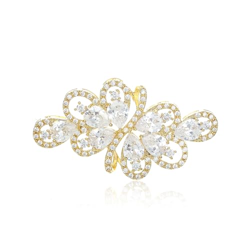 YOQUCOL Cubic Zirconia Crystal Rhinestone Wedding Brooch Pin for Women Brides Jewelry - color: A-Gold
