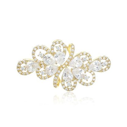 YOQUCOL Cubic Zirconia Crystal Rhinestone Wedding Brooch Pin for Women Brides Jewelry - color: A-Gold