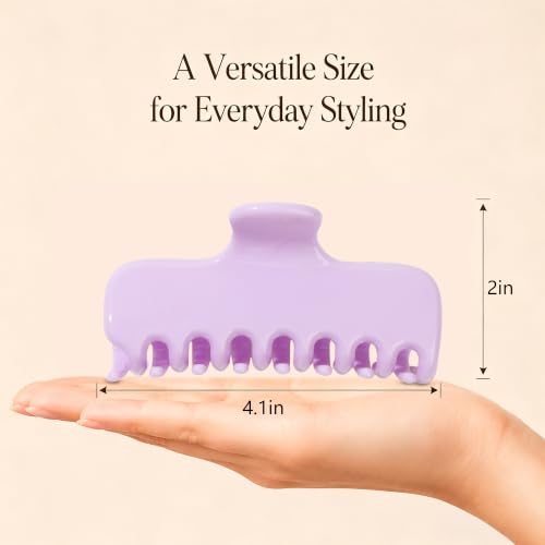 Ivyu 4-Inch Large Rounded Rectangle Hair Claw Clip for Women, Strong Hold | Smooth rounded teeth and a strong spring provide a secure hold for full updos on fine to medium hair. - color: Light purple