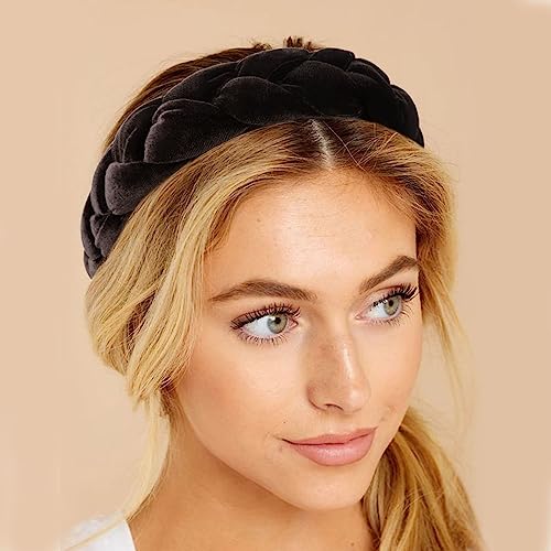 DRESHOW Braided Headbands for Women Velvet Hair Hoop Elastic Criss Cross Hair Bands Accessories - color: 01 Pc Velvet Braided: Black