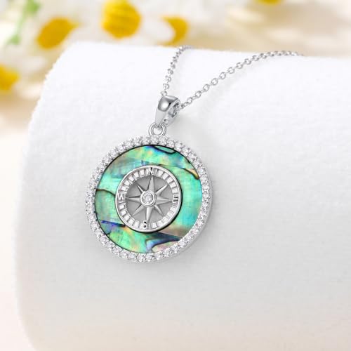 AOBOCO 2026 Graduation Gifts 925 Sterling Silver Compass Pendant Necklace High School College Graduation Jewelry Gifts for Women Daughter - style: C-Abalone