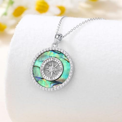AOBOCO 2026 Graduation Gifts 925 Sterling Silver Compass Pendant Necklace High School College Graduation Jewelry Gifts for Women Daughter - style: C-Abalone