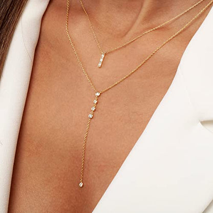 Gold Necklace for Women, Dainty Long Necklace 14k Gold Plated Lariat Long Necklaces for Women Trendy Simple Statement Drop Necklace Fashion Body Chain Prom Jewelry Gold Accessories - color: 13-Gold