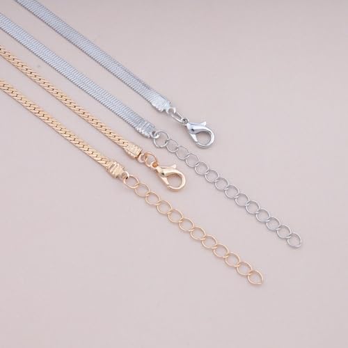 Gold Choker Necklace Dainty Cuban Link Necklace Simple Flat Snake Chain Necklace Layered Herringbone Necklace Hip Hop Jewelry for Women - style: Style-4