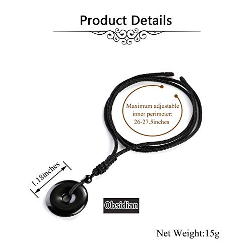 Jovivi 30mm Circle Donut Healing Crystals Necklace Natural Semi-Precious Chakra Gemstone Stone Amulet Lucky Coin Donuts Charm Protection Quartz Reiki Pendant Necklace for Men Women Adjustable Rope - color: 2pcs(White Turquoise+Black Obsidian)