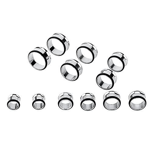 24PC Ear Gauge Stretching Kit Acrylic Tapers and Surgical Steel Tunnels Plugs 00G-20MM Gauge Stretching Kit - color: Black Silver