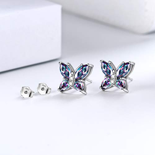 Butterfly Birthstone Stud Earrings - Women 925 Sterling Silver Butterflies Birthstone Stud Earrings Birthday Gift for Women - color: M.Mysitc
