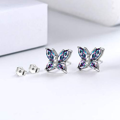 Butterfly Birthstone Stud Earrings - Women 925 Sterling Silver Butterflies Birthstone Stud Earrings Birthday Gift for Women - color: M.Mysitc