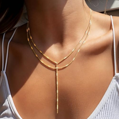 Fullpop Dainty Gold Necklaces for Women, 18k Gold Layered Lariat Necklace for Women Long Gold Choker Necklaces for Women Statement Diamond Heart Pendant Necklace Body Chain Jewelry for Women - style: Kind-Three