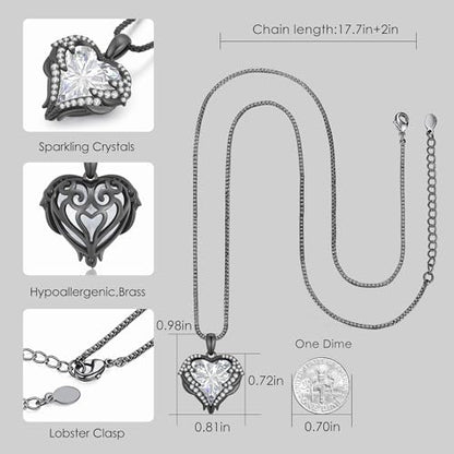 CDE Angel Wings Heart Birthstone Pendant Necklace Gift for Women | Silver/Gold Tone,Ideal Birthday & Anniversary Jewelry Gift for Wife,Girlfriend,Her - color: Black-04-White Birthstone